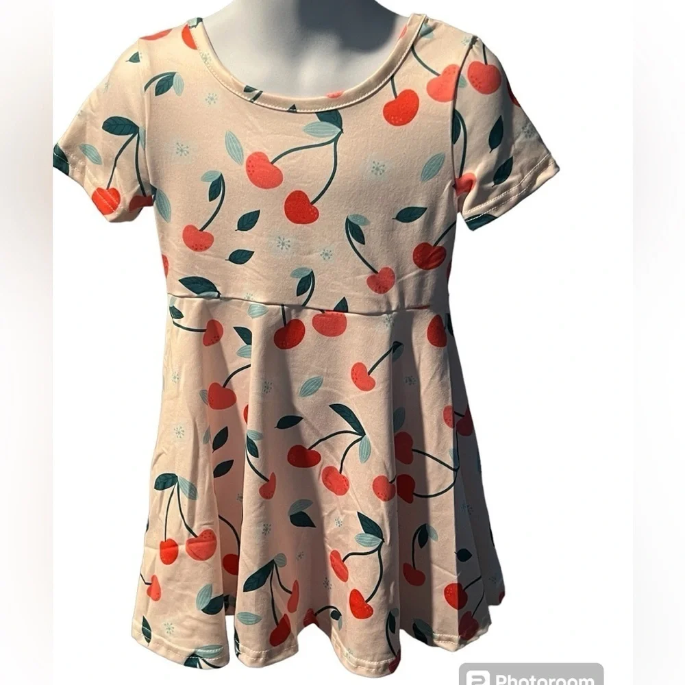 Marie Nicole Pink Red Green Cherry Short Sleeve Casual Dress